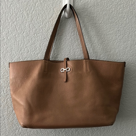 Salvatore Ferragamo Handbags - Salvatore Ferragamo Tan Leather Tote with Silver Gancini Accent